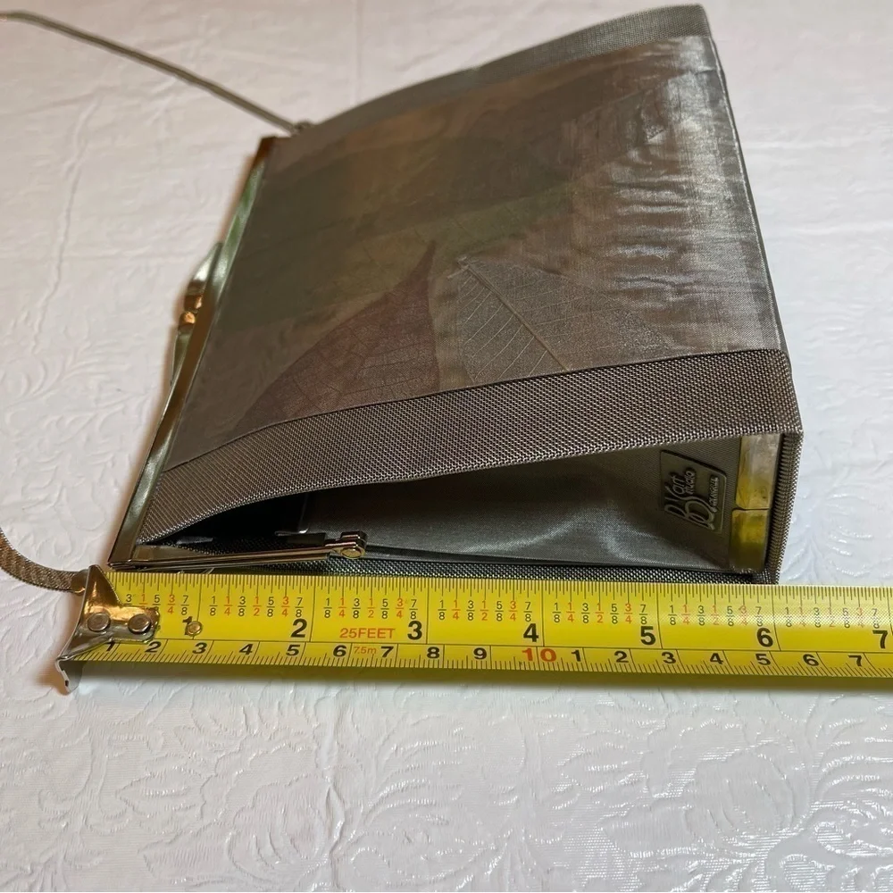 BO’s Art Studio Stainless Steel Mesh Evening Bag Painted Leaf Embellishment